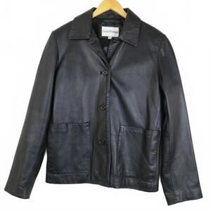 Charles Klein Black Leather Button-Up Jacket Women's M
